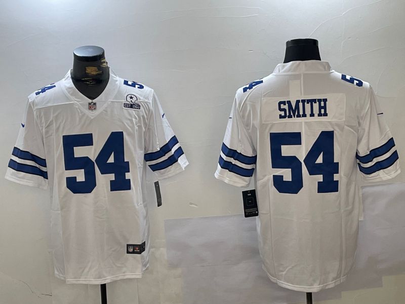 Men Dallas Cowboys #54 Smith White 2024 Nike Vapor Limited NFL Jersey style 7
